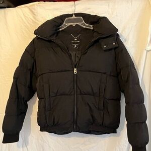 Black Puffer Jacket - Zip Front Quilted Coat